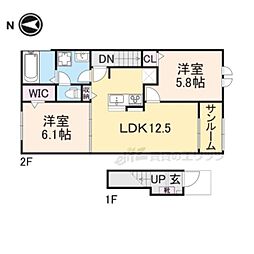 サンリット　ガーデン 2階2LDKの間取り