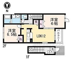 JR北陸本線 長浜駅 バス12分 神照小学校前下車 徒歩7分の賃貸アパート 2階2LDKの間取り