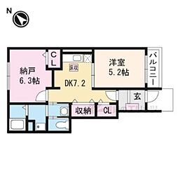キャナール 1階2DKの間取り