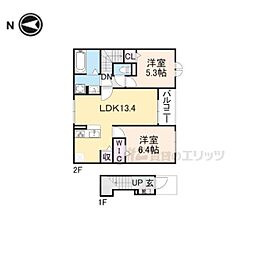 JR北陸本線 長浜駅 徒歩19分の賃貸アパート 2階2LDKの間取り