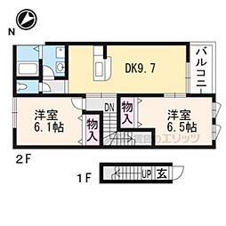 クレシアII 2階2DKの間取り