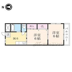 JR北陸本線 長浜駅 徒歩30分の賃貸マンション 2階2DKの間取り