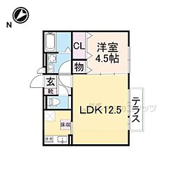 グランモア高宮 2階1LDKの間取り