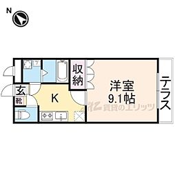 JR北陸本線 長浜駅 3.2kmの賃貸アパート 2階1Kの間取り