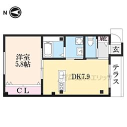 京阪石山坂本線 三井寺駅 徒歩4分の賃貸アパート 1階1LDKの間取り
