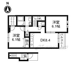 JR東海道・山陽本線 石山駅 徒歩14分の賃貸アパート 2階2LDKの間取り