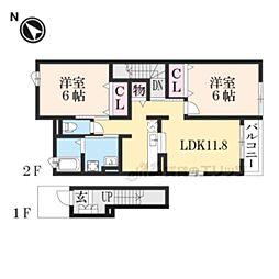 ソレイユ　イズミI 2階2LDKの間取り