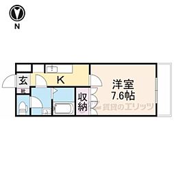 メゾンドラスリーズ 2階1Kの間取り