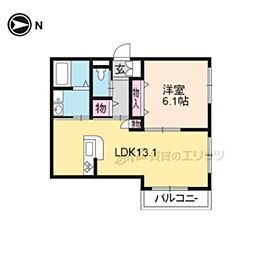 JR東海道・山陽本線 石山駅 徒歩15分の賃貸マンション 2階1LDKの間取り