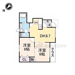 ラネージュ3番館 2DKの間取図画像