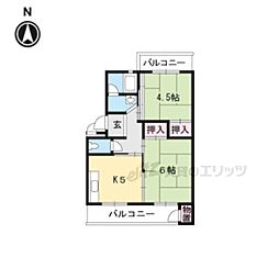 びわ湖美空団地11号棟 2DKの間取図画像
