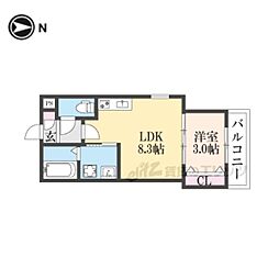 ルシェリア山科 1LDKの間取図画像
