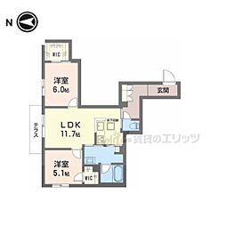 グリーンフィールド桃山 2LDKの間取図画像