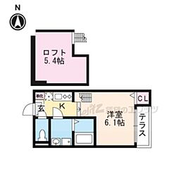 ハーモニーテラスアンソレイユ椥辻 1Kの間取図画像