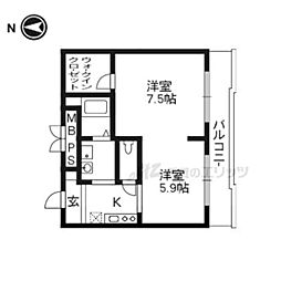サンガーデン・山科 2Kの間取図画像