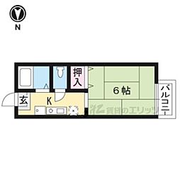 仙光ハイム 2階1Kの間取り
