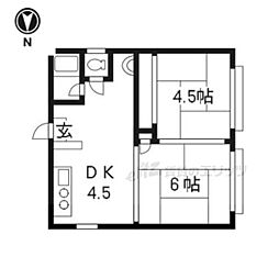 近鉄京都線 小倉駅 徒歩5分の賃貸アパート 1階2Kの間取り