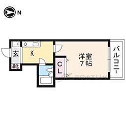 JR奈良線 六地蔵駅 徒歩11分の賃貸マンション 2階1Kの間取り