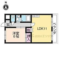 京都地下鉄東西線 椥辻駅 徒歩23分の賃貸マンション 3階2DKの間取り