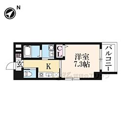 ローブコート六地蔵駅前 2階1Kの間取り