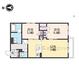 ローズフラットII 2階2LDKの間取り