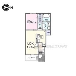 JR片町線(学研都市線) 木津駅 徒歩15分の賃貸アパート 1階1LDKの間取り