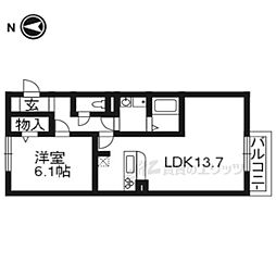 フィエスタ2号館 2階1LDKの間取り
