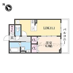 JR東海道・山陽本線 長岡京駅 徒歩35分の賃貸アパート 2階1LDKの間取り
