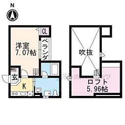 近鉄京都線 伏見駅 徒歩5分の賃貸アパート 2階1Kの間取り