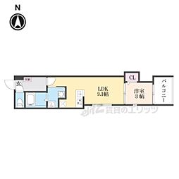 京阪本線 淀駅 徒歩6分の賃貸アパート 3階1LDKの間取り