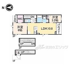 ノースヴィレッジ 3階2LDKの間取り