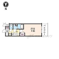 京都市営烏丸線 十条駅 徒歩4分の賃貸マンション 7階1Kの間取り
