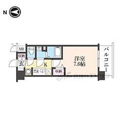 京都市営烏丸線 十条駅 徒歩4分の賃貸マンション 3階1Kの間取り