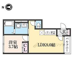 京都市営烏丸線 竹田駅 徒歩8分の賃貸アパート 2階1DKの間取り