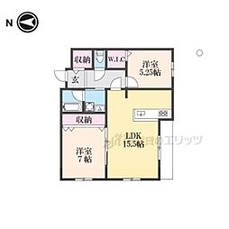木津清水Ａ棟新築アパート 1階2LDKの間取り