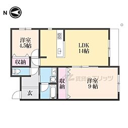 木津清水Ｂ棟新築アパート 1階2LDKの間取り