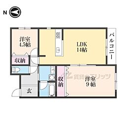 木津清水Ｂ棟新築アパート 3階2LDKの間取り