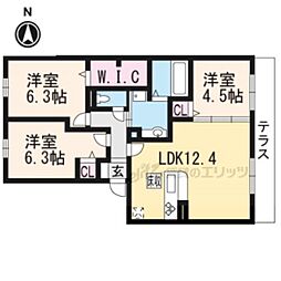 阪急京都本線 西向日駅 3.1kmの賃貸アパート 1階3LDKの間取り