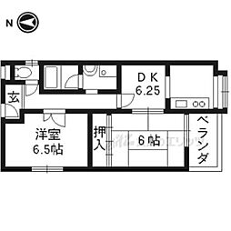 近鉄京都線 富野荘駅 徒歩1分の賃貸マンション 1階2DKの間取り