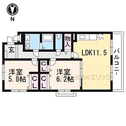 グランツTOWA 2階2LDKの間取り