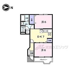 近鉄京都線 久津川駅 徒歩7分の賃貸アパート 1階2DKの間取り