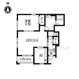 JR奈良線 長池駅 徒歩13分の賃貸アパート 1階1LDKの間取り