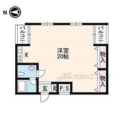 京都市営烏丸線 十条駅 徒歩5分の賃貸マンション 1階ワンルームの間取り