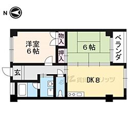 京阪本線 藤森駅 徒歩10分の賃貸マンション 5階2LDKの間取り