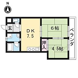 リバーサイド花水樹 2DKの間取図画像