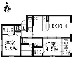 アドヴァンス 2階2LDKの間取り