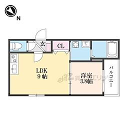 フラッツ六地蔵 1LDKの間取図画像