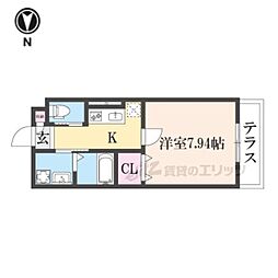 近鉄京都線 伊勢田駅 徒歩6分の賃貸アパート 1階1Kの間取り