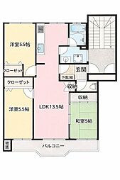検見川ハイツ4号棟 2LDKの間取図画像