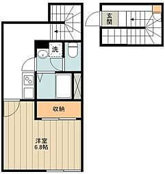 クレイノＫｏＫｏ 2階1Kの間取り